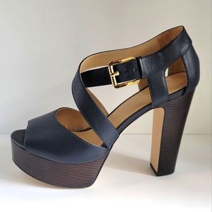 New Michael Kors Jodi Platform Blue Leather Heels Size 6.5